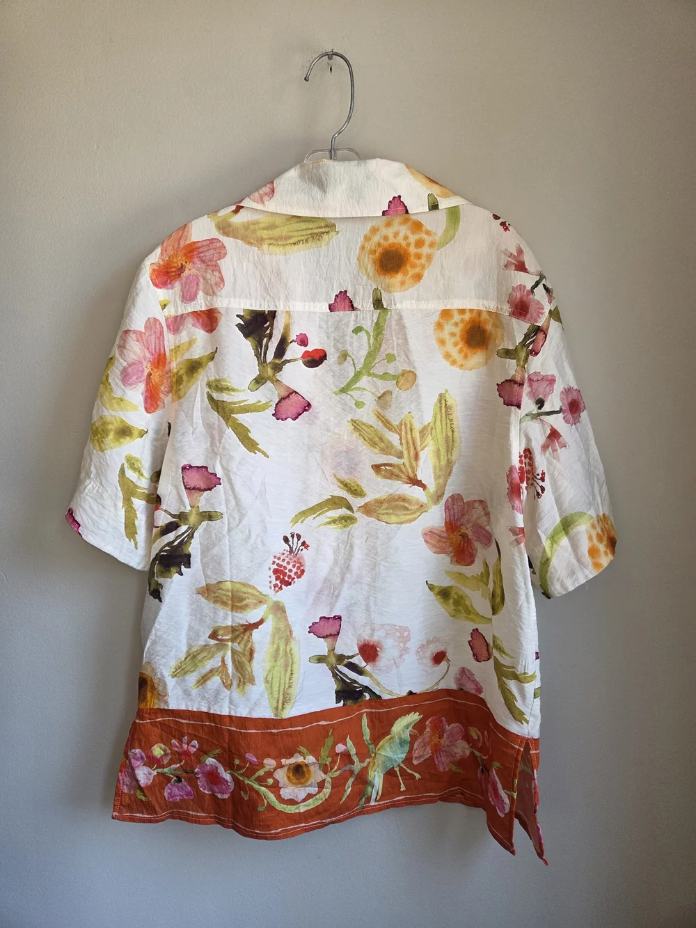 Floral Birds Loose Fit Resort Camp  Button Up Short Sleeve Shirt H&M EUC XS - Picture 9 of 15
